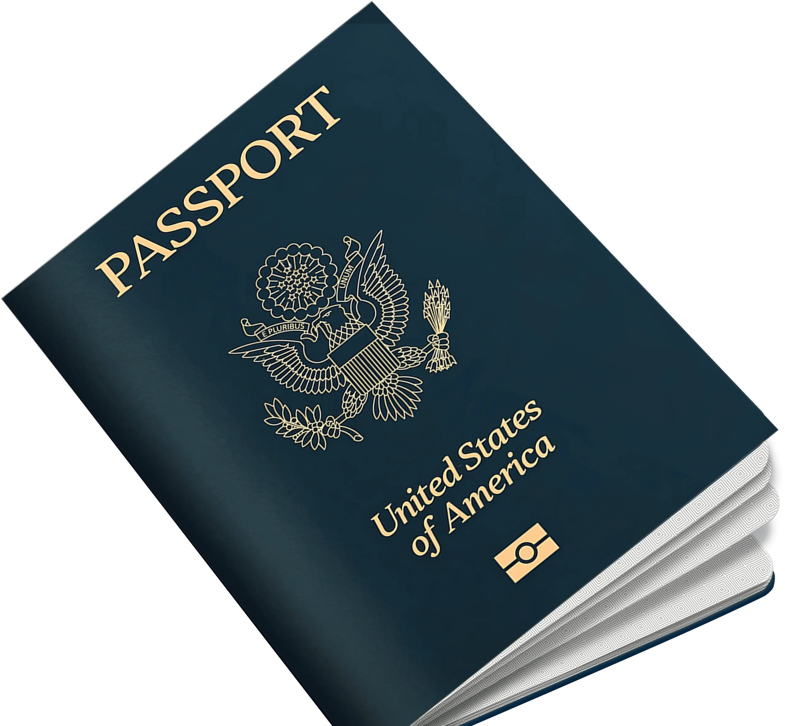 United States passport with gold lettering, featuring the eagle emblem, symbolizing passport processing services for application, renewal, and replacement.